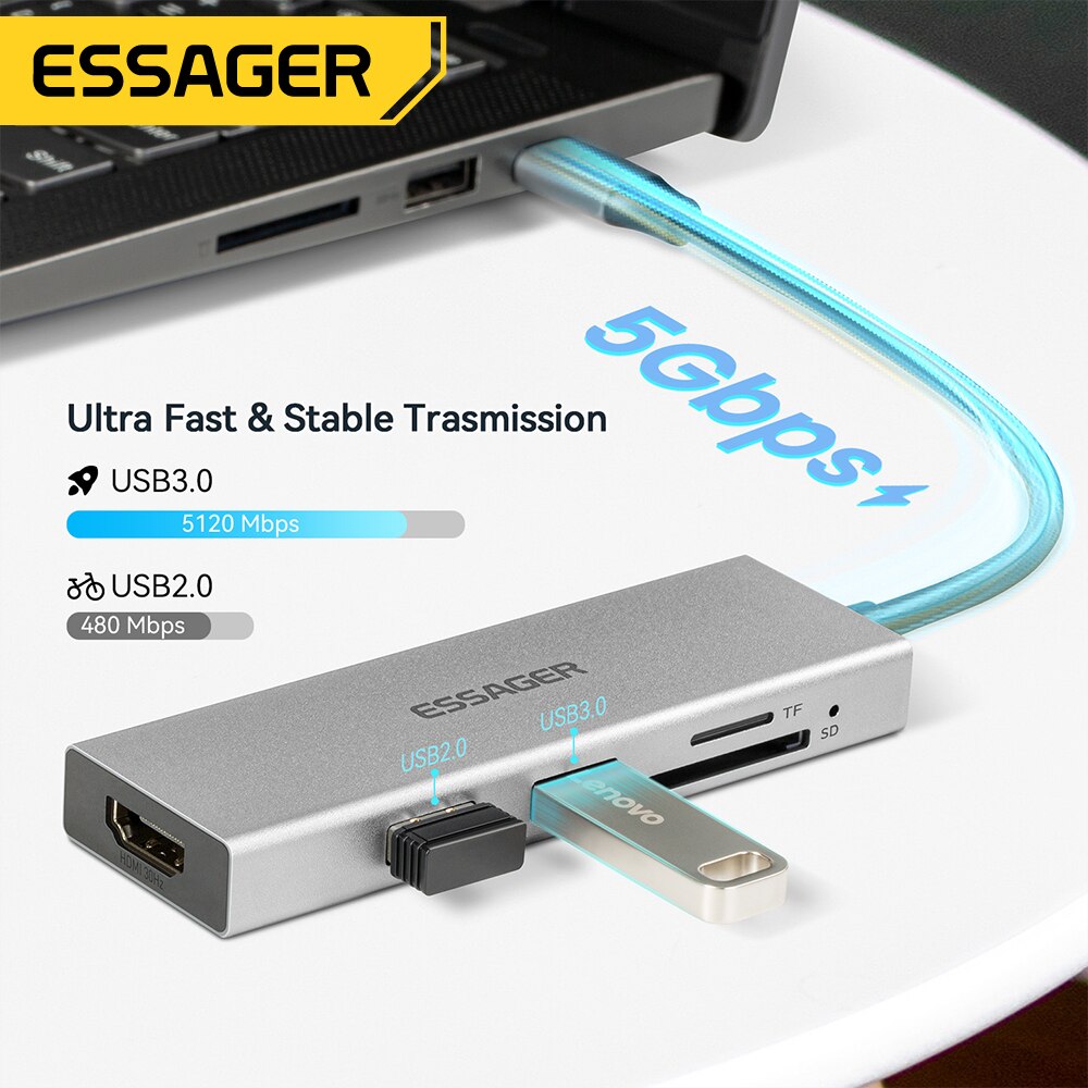 Essager 5 в 1 USB C концентрат – обзор и цена Hdmi Adapter Tablet
